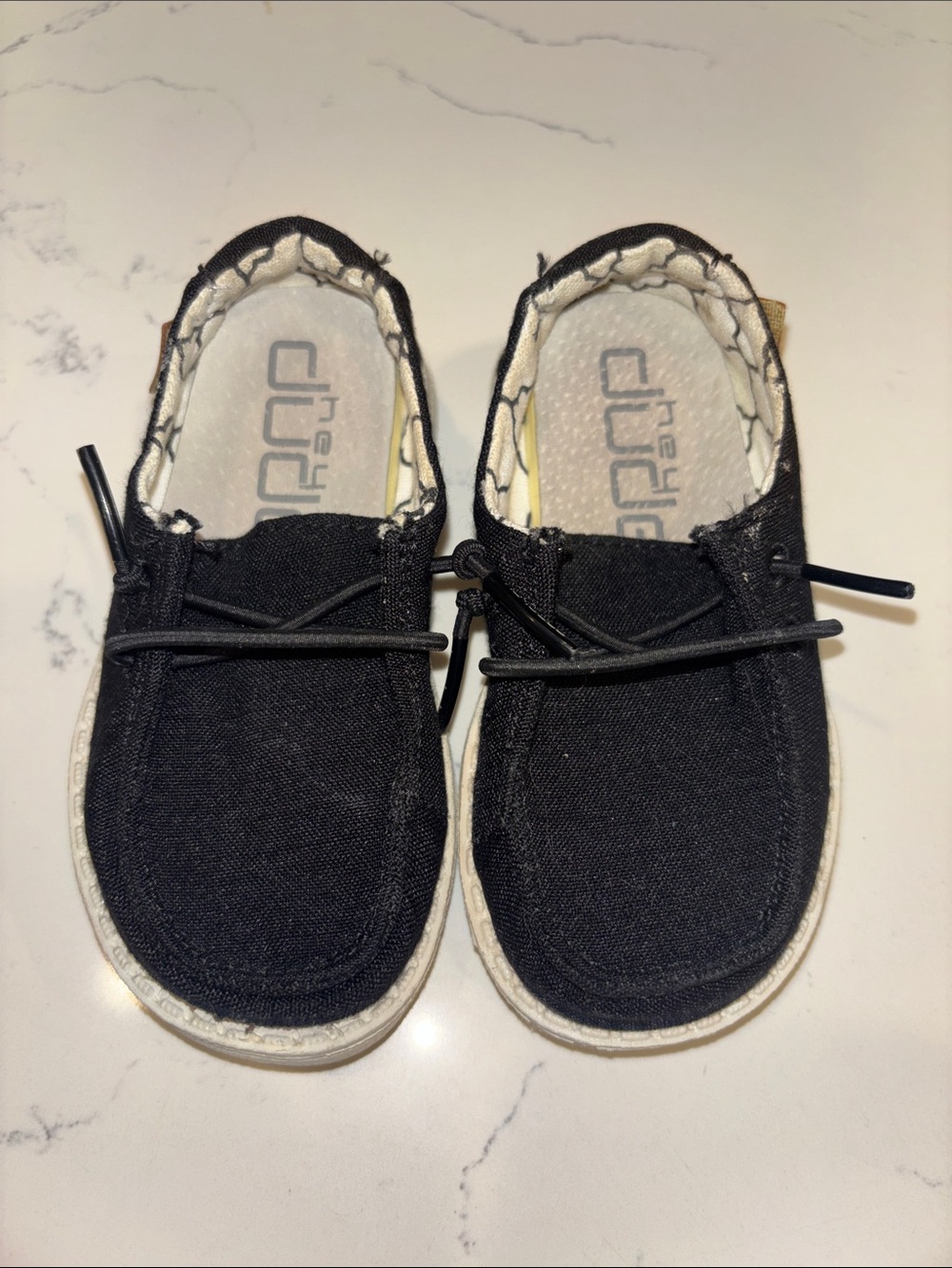 Hey Dude Kids Black Canvas Slip-On Sneakers with White Soles